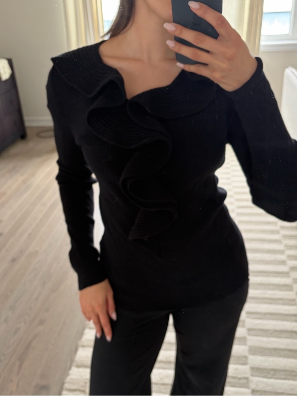 Seventy Black Ruffle-Trim Ribbed Sweater - Picture 2 of 4